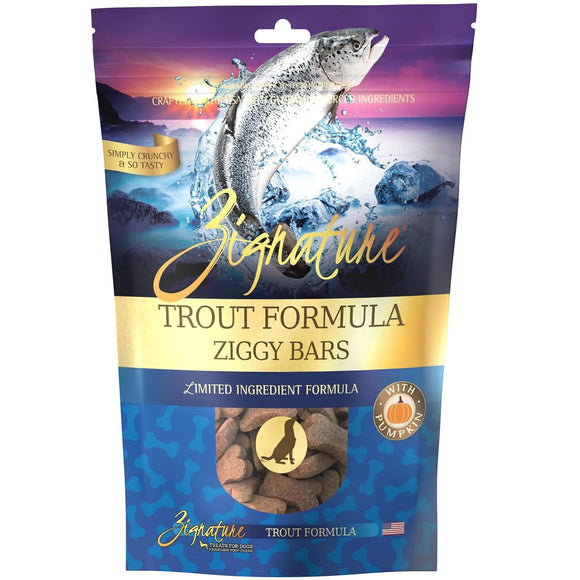 Zignature Trout Formula Ziggy Bars with Pumpkin Dog Treats, 12-oz