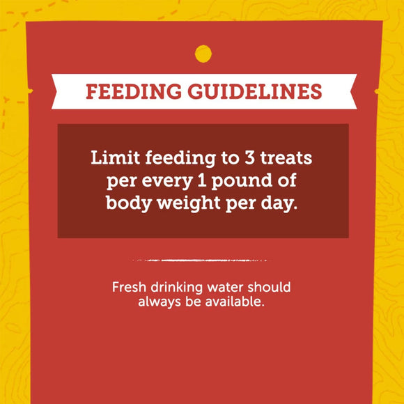 Feeding guidelines label on a red background with yellow border