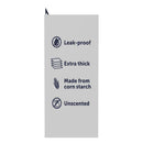 Product packaging with features listed on a white background