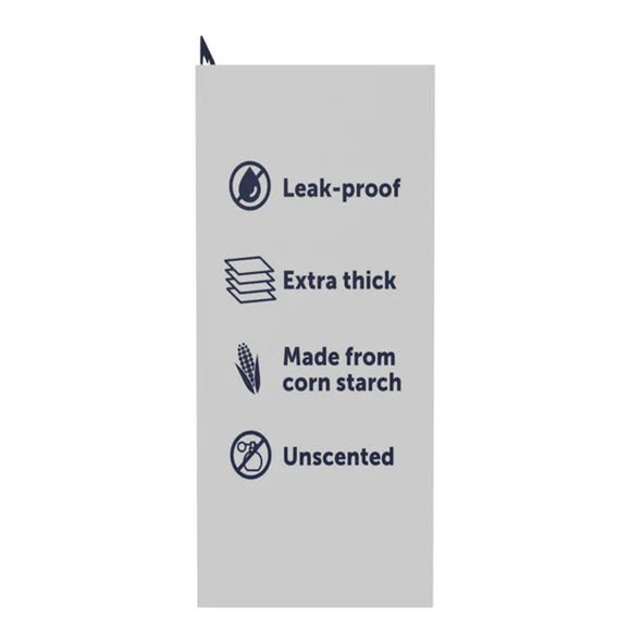 Product packaging with features listed on a white background