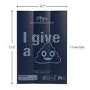 Navy blue compostable bag with 'I give a poop' graphic and dimensions labeled, featuring the brand 'AnimalBiome'.