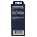 Navy blue bag with white text and barcode on a white background