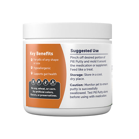 Container with label detailing key benefits and suggested use on a white background