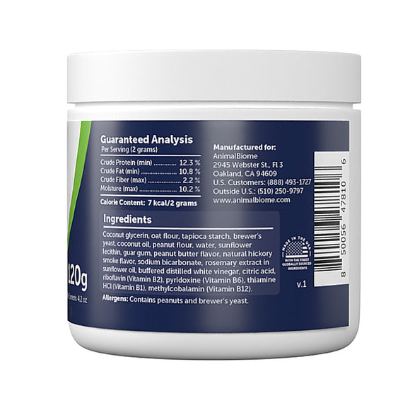 Container label with guaranteed analysis and ingredients on a white background