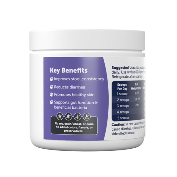 Container with purple label on a white background