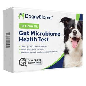 DoggyBiome Gut Microbiome Health Test kit packaging with a dog on the box.