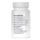 White supplement bottle with black text on a white background