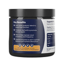 Probiotic supplement container with label detailing key benefits and usage instructions on a white background.