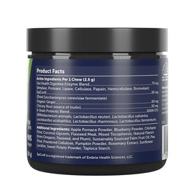 Back view of a supplement container with product facts label on a white background