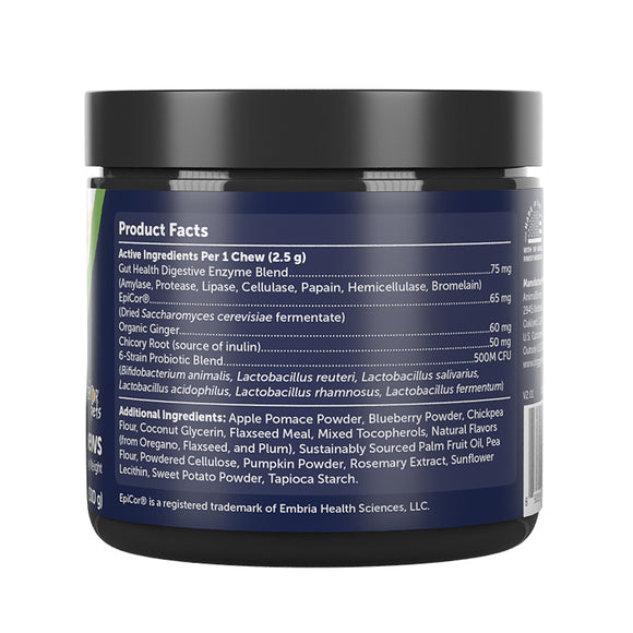 Back view of a supplement container with product facts label on a white background