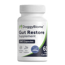 DoggyBiome Gut Restore Supplement bottle on a gray background
