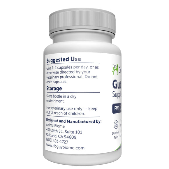 Bottle of pet supplement with label on a white background