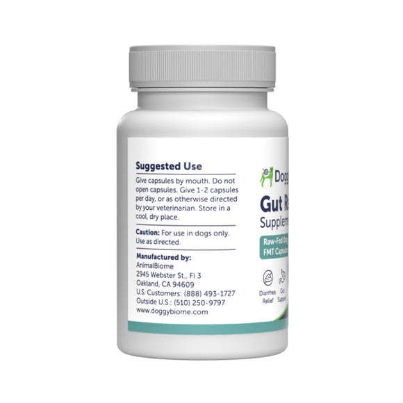 Doggy Biome gut health supplement bottle on a white background