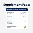 Supplement facts label with active ingredients per capsule on a white background