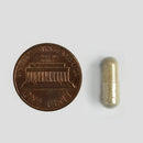 Pill next to a U.S. penny on a light gray background