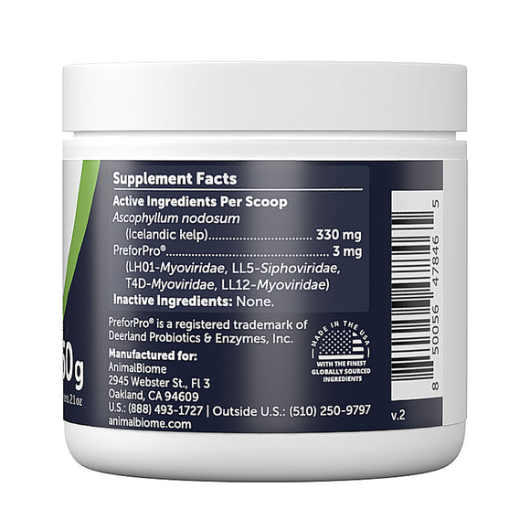 Supplement container with label showing active ingredients and manufacturing details on a white background