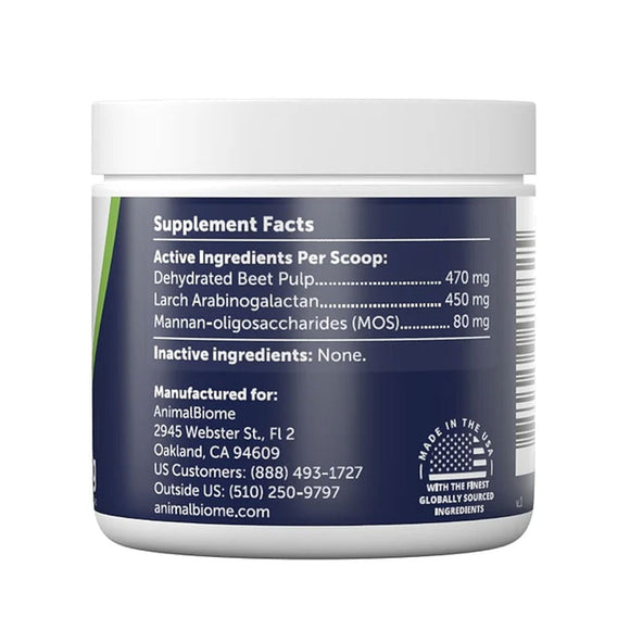 Supplement container with label showing ingredient details and contact information on a white background