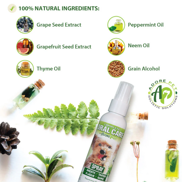 Adore Pet Complete Oral Care Spray Peppermint Flavor for Dogs & Cats, 4-oz