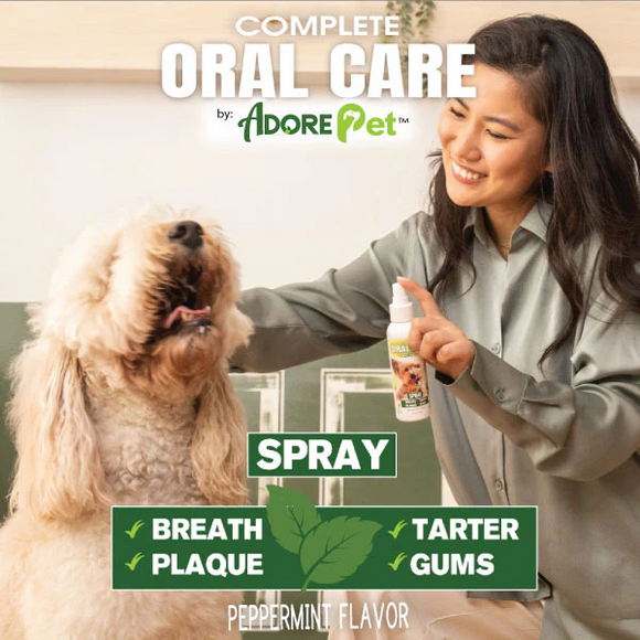 Adore Pet Complete Oral Care Spray Peppermint Flavor for Dogs & Cats, 4-oz