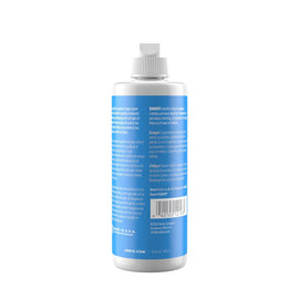 Bottle with blue label on a white background