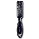 Black hairbrush with textured head on a white background