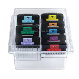 Set of ink cartridges in a clear plastic box with visible brand name.