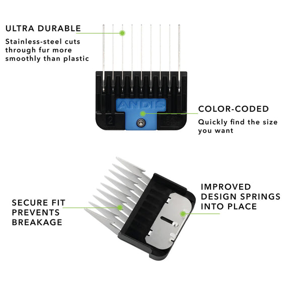 Hair clipper comb with features highlighted on a white background