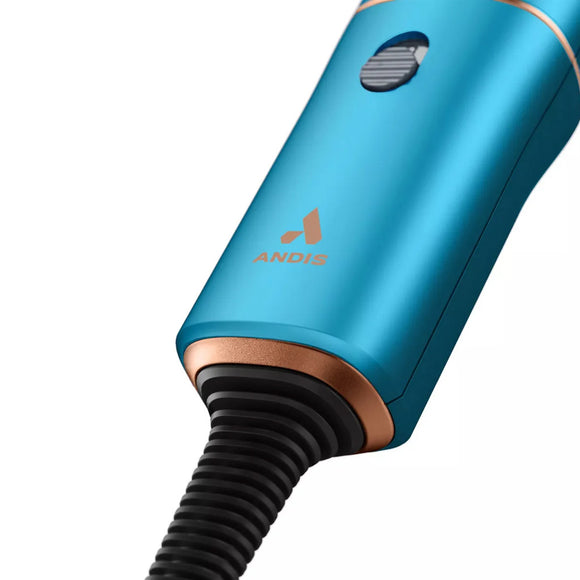 Blue hair dryer with Andis logo on a white background