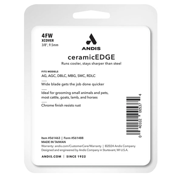 Andis ceramicEDGE blade packaging with product details on a white background