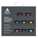 Andis 8-piece wide blade attachment comb set packaging on a white background