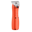Orange grooming clipper with silver blade on a white background