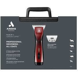 Andis professional grooming clipper packaging with product illustration and features.