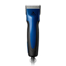 Blue and black Andis hair clipper on a white background