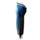 Blue and black Andis hair clipper on a white background