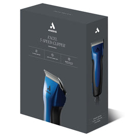 Andis Excel 5-Speed Clipper packaging on a white background