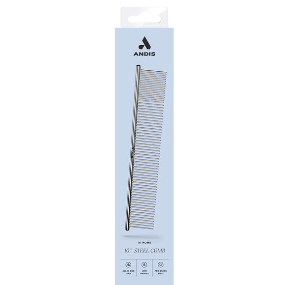 Andis 10-inch steel comb in packaging on a white background