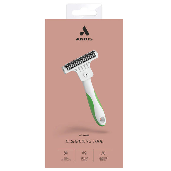Andis deshedding tool packaging on a white background
