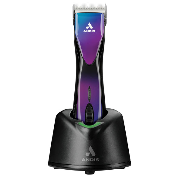 Andis hair trimmer with charging stand on a white background