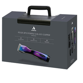 Andis Pulse ZR II Purple Galaxy clipper packaging on a white background