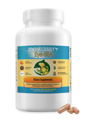 Vision supplement bottle labeled 'Eye-Sea' by ZooNecessity on a white background