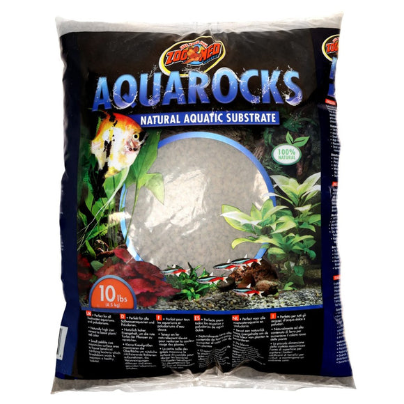 Bag of Aquarocks natural aquatic substrate with fish and plants on the packaging.