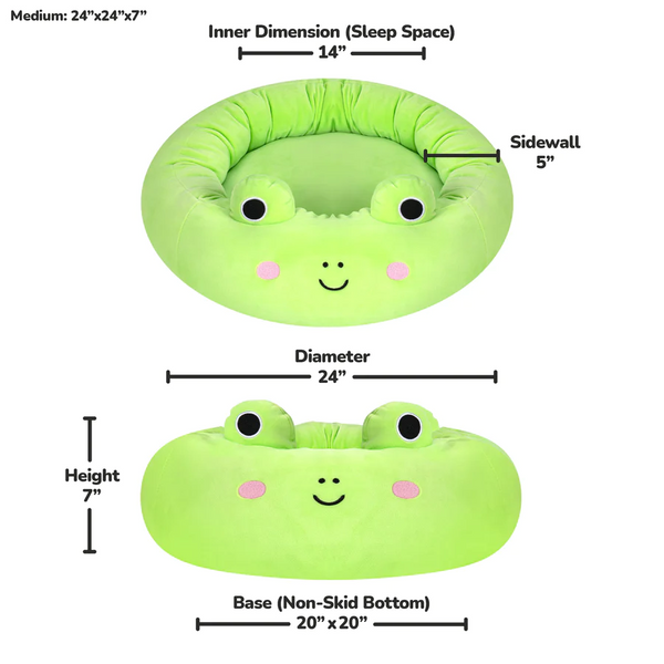 Squishmallows Plush Bolster Pet Bed, Wendy the Frog