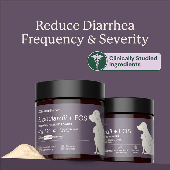 Animal Biome S.boulardii + FOS Probiotic + Prebiotic Powder for Dogs & Cats