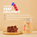 Beef lollipops for dental chews with a jar on a beige background