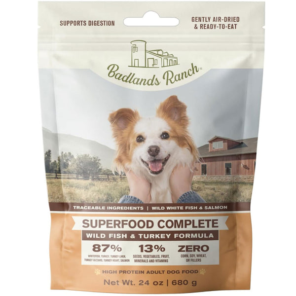 Badlands Ranch Superfood Complete Premium Air Dried Wild Fish & Turkey Dog Food 24oz