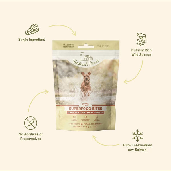 Badlands Ranch Superfood Bites Air Dried Premium Wild Salmon Treats for Dogs