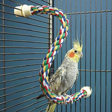 Bird Sitting on JW Pet Multi-Color Flexible Comfy Rope Bird Cage Perch