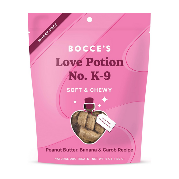 Bocce's Bakery Love Potion No. K-9 with Peanut Butter, Banana, & Carob - Soft & Chewy Dog Treats (6 oz)