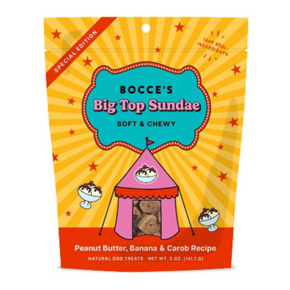 Bocce's Bakery Big Top Sundae Peanut Butter, Banana & Carob Soft & Chewy Dog Treats (6 oz)