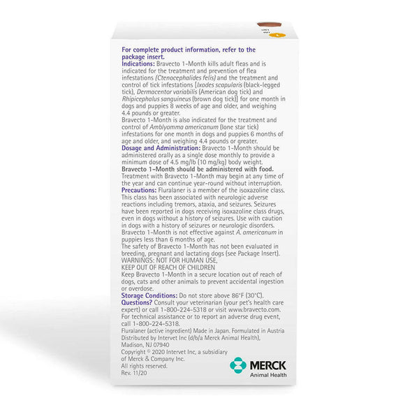 Bravecto 1 month chews, Bravecto for dogs 1 month